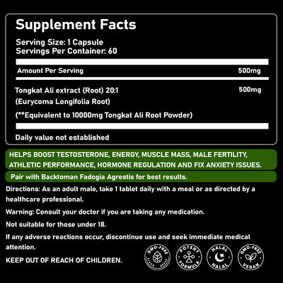 Tongkat Ali 500mg (60 capsules - 2 month supply)